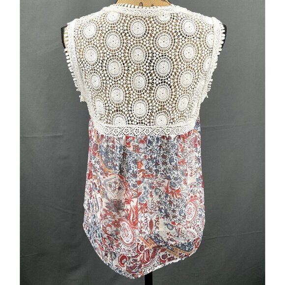 Maeve Top Womens S Floral Cochet Dainty Lace Semi Sheer Mesh V-Neck Blouse - Picture 2 of 10